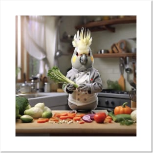 Cockatiel calopsitte cooking kitchen Posters and Art